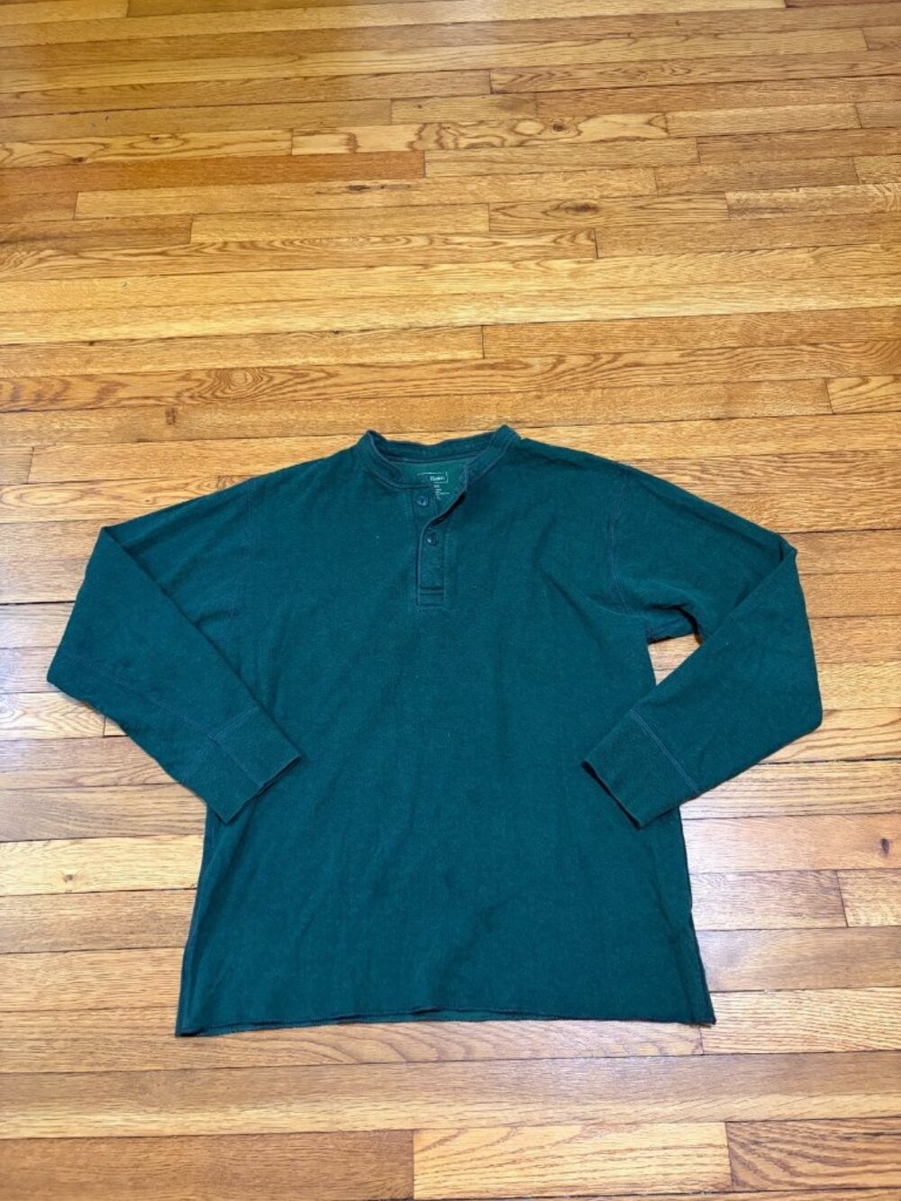 LL Bean Mens Base Layer Shirt Size Large Green Cotton Wool Long Sleeve Thermal